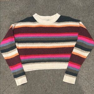 American Eagle Outfitters Cream and Red Crew Neck Sweater